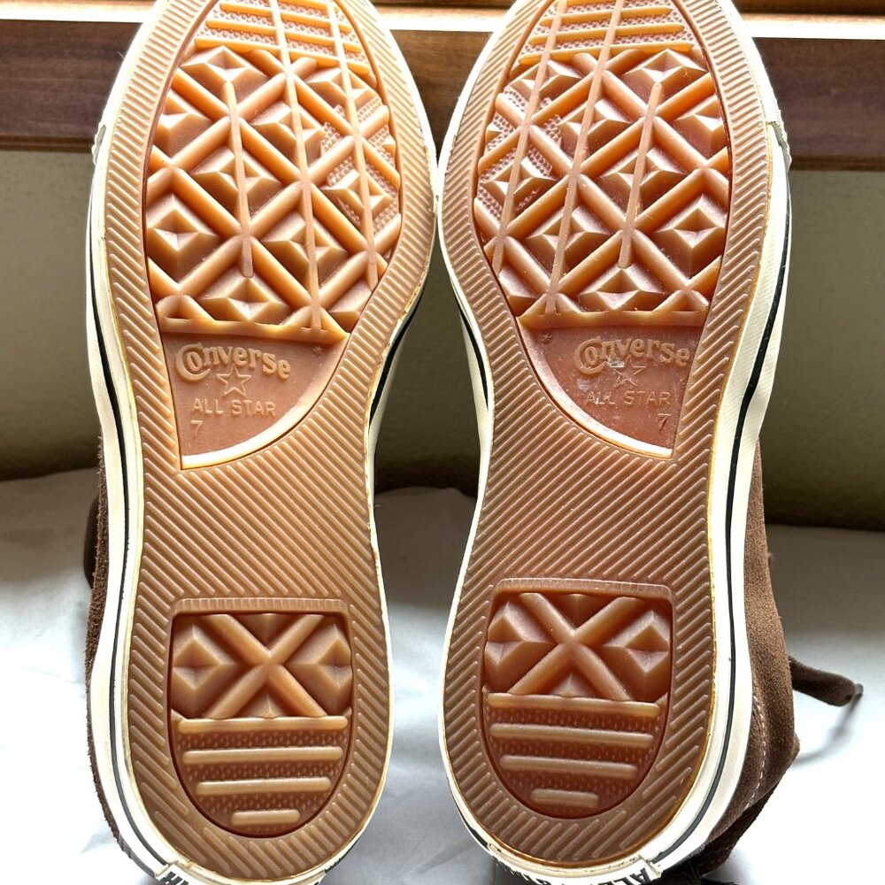 NEW CONVERSE ALL STAR DARK BROWN SUEDE LACE UP HIGHTOP SNEAKERS SIZE: 7 - Picture 9 of 10